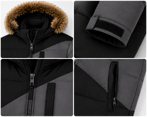 Custom Mens Winter Puffer <b>Jacket</b> Water Repellent Ripstop Shell Embroidery Patch Detachable <b>Fur</b> <b>Hood</b> Color Blocking - Product Image 5