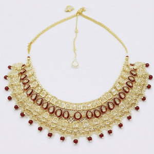 Conjunto de Collar de Moda con Ópalo, Kundan, Diamantes y Circonitas - Cadenas Chapadas en Oro - Product Image 2