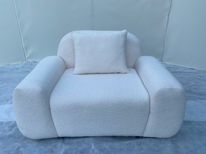 Fauteuil moderne semi-circulaire trois places en tissu bouclé avec dossier rembourré et accoudoirs rembourrés pour salon, appartement, hôtel - Product Image 3