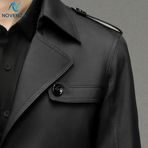 Manteau trench réversible en cuir véritable raffiné pour homme, veste d'hiver doublée chaude, fermeture boutonnée pour un style formel et décontracté - Product Image 4