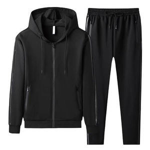 Ensemble de survêtement pour homme, noir uni, à capuche, avec fermeture éclair intégrale, jogging, vêtements de sport décontractés, ensemble deux pièces, vêtements de sport athlétiques - Product Image 1