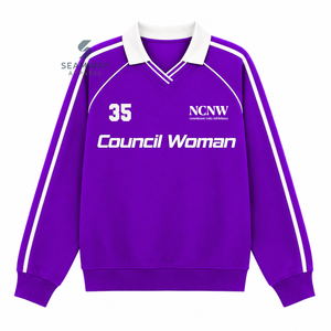 Sudadera de Rugby Universitaria para Mujer NCNW Sorority, Cuello Polo, Manga Larga, Bordada, Informal, Estilo Universitario - Product Image 1