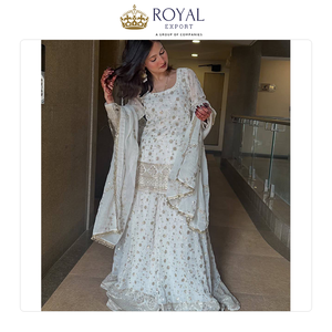 Traje Sharara de seda pura con bordados elaborados y lentejuelas, ideal para fiestas, con dupatta, para mujeres, ropa de boda. - Product Image 2