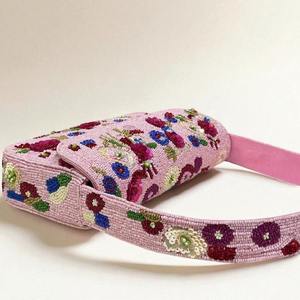 Hand <b>embroidered</b> <b>bag</b> Perfectly Pink Leopard Animal Print Seed Beaded Crossbody Chain <b>Clutch</b> Handbag Women's <b>Clutches</b> - Product Image 3