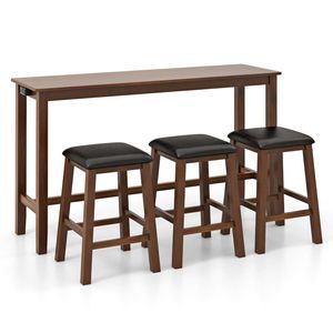 Set da 4 Pezzi: Tavolo da Bar Alto con 3 Sgabelli Imbottiti in Pelle PVC - Set di Mobili da Bar Premium - Product Image 1