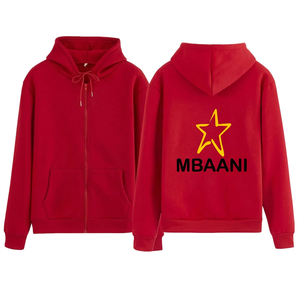 เสื้อฮู้ดซิปสีแดง MBAANI แบบยูนิเซ็กส์ สวมใส่สบายๆ สำหรับฤดูใบไม้ร่วง  โลโก้รูปดาวด้านหลัง ทรงปกติ ผลิตจากผ้าฝ้ายถัก - Product Image 1