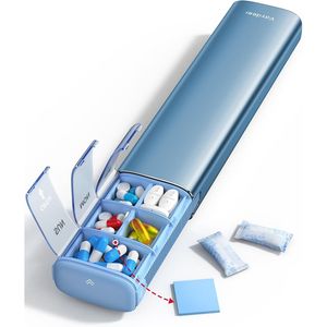 Portapillole Settimanale in Metallo con Coperchi Ermetici Anti-Umidità, Grande Capacità, Camera Essiccante Integrata per Custodia da Viaggio - Product Image 1
