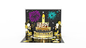 Tarjeta de felicitación de lujo con diseño de pastel y globos en relieve dorado, tarjeta rectangular de papel para celebraciones de fiestas. - Product Image 3