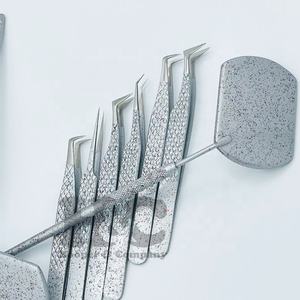 Personalized Square Shape Glitter Grey Stainless Steel Cosmetic <b>Mirror</b> New Sustainable Logo Coated Mink Eyelash Extension Tool - Product Image 6