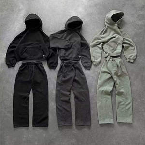 Ensemble de survêtement à capuche en deux pièces, sweat-shirt en coton respirant, pantalon de jogging, couleur unie décontractée, unisexe - Product Image 4