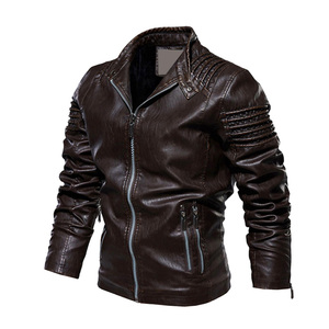 <b>Men</b> <b>Leather</b> Motorcycle <b>Jacket</b> Genuine <b>Leather</b> Stand Collar Zipper Slim Fit Winter <b>Brown</b> Biker Fashion 2026 - Product Image 2