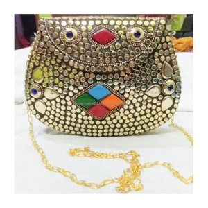 Sac à bandoulière en résine mosaïque multicolore écologique à faire soi-même avec chaîne de perles métalliques, sac à main fait main pour femme, idéal pour les soirées - Product Image 5