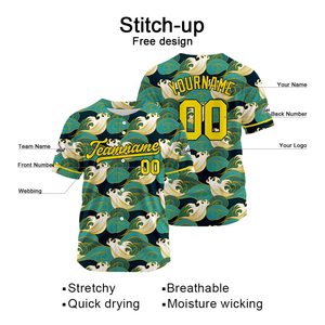 Custom Wave Pattern <b>Baseball</b> Jersey Men's Short Sleeve Button Front Breathable Polyester Team Name Number Print All Seasons - Product Image 3