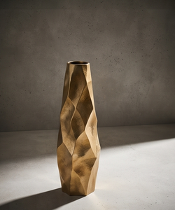 Vase contemporain en or métallique, design géométrique à facettes unique, grand pot à fleurs pour la décoration intérieure du salon, approvisionnement en gros - Product Image 4