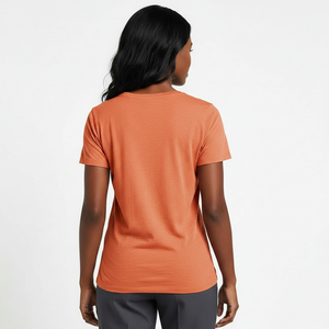 T-shirt pour femme à col en V, couleur vive, avec poche poitrine, manches courtes, en coton doux, coupe décontractée, personnalisable OEM, vente en gros - Product Image 2