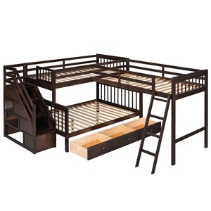 Letto a castello a L con due letti singoli e uno matrimoniale, con 3 cassetti e scaletta, per bambini - Product Image 4