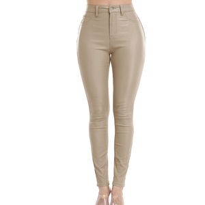 Pantalon en cuir pour femme, coupe slim, chaud pour l'hiver, fermeture à boutons, design unique, pour adultes - Product Image 1