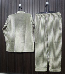 Green Striped Women's <b>Pajama</b> Set 100% Cotton Full Sleeve Casual Loose Fit Summer Woven Fabric Button Fly - Product Image 2