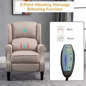 Dark Beige Wingback Single Sofa Recliner Chair with Vibration Massage Heat Push Back Features - Product Image 5