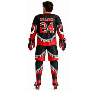 Conjunto de Jersey de Hockey sobre Hielo Sublimado Personalizado, Diseño de Calavera Negra y Roja, Absorbe la Humedad, Manga Larga, Uniforme para Adultos, Cuello en V, Corte Atlético - Product Image 3