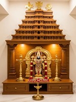 Magnifique Mandir de prière en bois de teck sculpté à la main, unité de culte traditionnelle hindoue personnalisée pour la maison, salon, chambre, salle à manger, durable