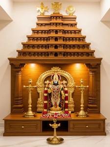 Hermoso Mandir de Pooja de madera de teca tallada a mano para el hogar, color marrón oscuro, santuario hindú tradicional para el hogar, unidad de culto personalizada, Canadá - Product Image 4