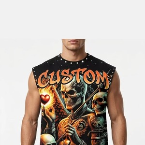 เสื้อกล้ามปักคริสตัลสไตล์วินเทจ เสื้อยืดแขนกุดแฟชั่นใหม่ สตรีทแวร์ลำลอง ใส่ได้ทั้งชายหญิง สวมใส่สบาย รับผลิตตามแบบ (OEM) ขายส่ง - Product Image 3