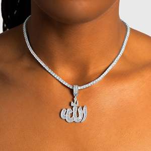 Collier Pendentif Lettre Islamique en Moissanite de Luxe, Argent 925 Plaqué Rhodium, Chaîne Maille Cubaine Style Hip Hop, Unisexe, Usage Quotidien - Product Image 1