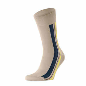 <b>Men's</b> Beige Crew <b>Socks</b> With blue And Yellow <b>Stripes</b> Knitted Cotton Spandex Breathable Daily Wear Regular Fit Spring Season crew. - Product Image 2