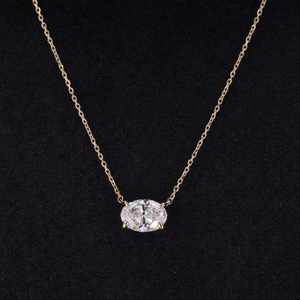 Pendentif solitaire en diamant ovale cultivé en laboratoire CVD, collier en or massif pour femme, classique, de fiançailles, pendentif diamant fin pour femme - Product Image 4