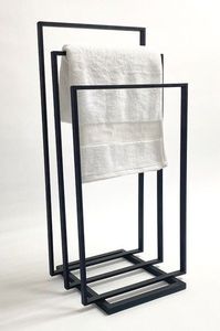 Modern Black Metal Freestanding Towel Rack Multi Layer <b>Holder</b> Bathroom Organizer Stylish Minimal Structure Design - Product Image 5