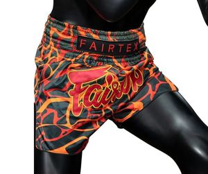Shorts de Muay Thai Fairtex unisexe, noir, motif flamme orange, polyester durable 140g, toutes saisons - Product Image 5