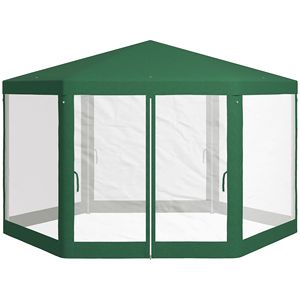 Tenda da Esterno per Feste 13FT X 11FT, Verde, Esagonale, Parasole con Pareti Laterali in Rete Protettiva, Corde e Picchetti in Poliestere - Product Image 1
