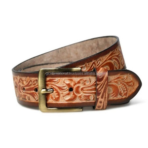 Venta directa de fábrica OEM ODM hebilla occidental con cuero marrón en relieve cinturón de herramientas occidental cinturón de cuero tallado a mano - Product Image 1