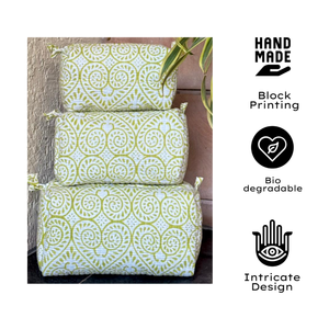Premium Jaipur Hand Block <b>Toiletry</b> Quilted Bag Set Eco- Friendly Durable Machine Wash Zip Closure Daily Use Gifting Travel - Product Image 1