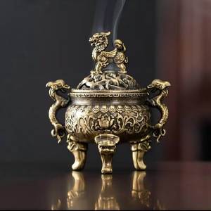 Brûleur d'encens en métal avec poignées en forme de dragon pour cadeaux d'entreprise, faveurs de mariage, décoration de la maison, méditation, yoga - Product Image 1