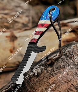 Couteau de chasse et de camping Western Cowboy en acier inoxydable forgé à la main, motif drapeau américain, lame droite de 4 pouces, OEM - Product Image 2