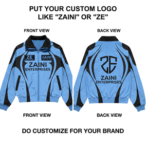 เสื้อแจ็คเก็ตกันลมโพลีเอสเตอร์พรีเมียม 120 GSM สีฟ้ากรมท่า ดีไซน์แผงโค้งสีดำ รับผลิตโลโก้ตามสั่ง กันน้ำ สำหรับผู้ชาย - Product Image 1