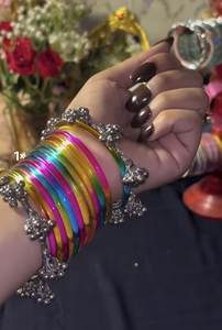 Viral Jelly Light Purple Emerald Cut Faceted Kashmiri <b>Glass</b> <b>Bangles</b> Set Trendy Daily Wear & Party Jewellery at Wholesale Price - Product Image 2