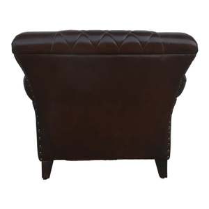 Premium Genuine Leather Chesterfield <b>Wing</b> <b>Chair</b> with Button Tufted Back Rolled <b>Arms</b> Solid Wood Legs Brown Classic Living Room - Product Image 4