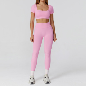 Ensemble de yoga 2 pièces sans couture pour femme, taille haute, avec soutien-gorge de sport et leggings, idéal pour la course, le fitness et l'entraînement en salle de sport - Product Image 2