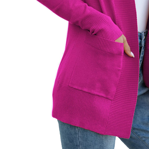 Best Quality Women's Cardigan Sweater With Pockets Pink Color Casual Rib Knit Open Front Ladies Cardigan Sweater - Product Image 4