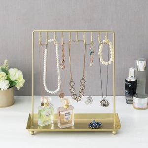 Gold Metal Jewelry Organizer Stand with <b>Tray</b> for Necklaces and <b>Perfumes</b> - Product Image 3