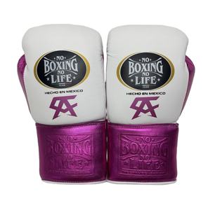 ถุงมือชกมวยรุ่นขายดี No Boxing No Life ทำจากหนังวัวแท้ สีขาว/ม่วง - Product Image 3