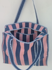 Sac fourre-tout matelassé en coton uni pour femme, grand format, imprimé bloc, avec fermeture éclair, idéal printemps-été - Product Image 5