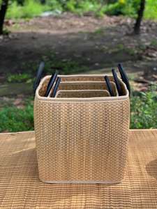 : Square Woven Rattan Nesting <b>Storage</b> <b>Baskets</b> Set <b>with</b> Handles Seagrass <b>Shelf</b> <b>Storage</b> Bins Cabinet Organizer - Macy - Product Image 1