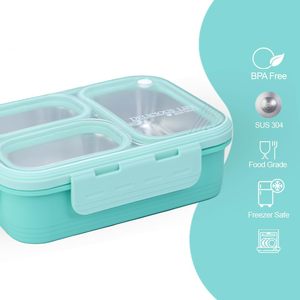 Lonchera de acero inoxidable de 3 compartimentos, contenedor de alimentos rectangular portátil, lonchera de acero inoxidable, caja de almacenamiento, lonchera para oficina - Product Image 2