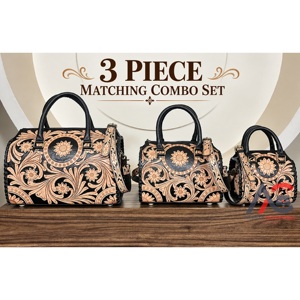 Nouvelle Collection 2026 : Ensembles de Bagages Assortis 3 Pièces en Cuir Véritable Fait Main à Motifs Floraux – Sacs de Voyage, Sacs Bandoulière et Sacs de Week-end - Product Image 1