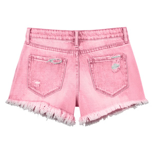 Short en jean déchiré taille haute vintage pour femme, coupe droite, ourlet effiloché, boutons sur le devant, poches, idéal pour l'été et la plage - Product Image 2