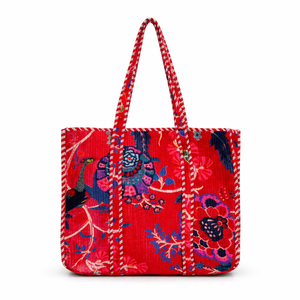 Quilted Red Velvet Reversible Fashion <b>Vintage</b> Bohemian Shoulder <b>Tote</b> <b>Bag</b> Spring Summer Canvas Lining Zipper Closure Lightweight - Product Image 1